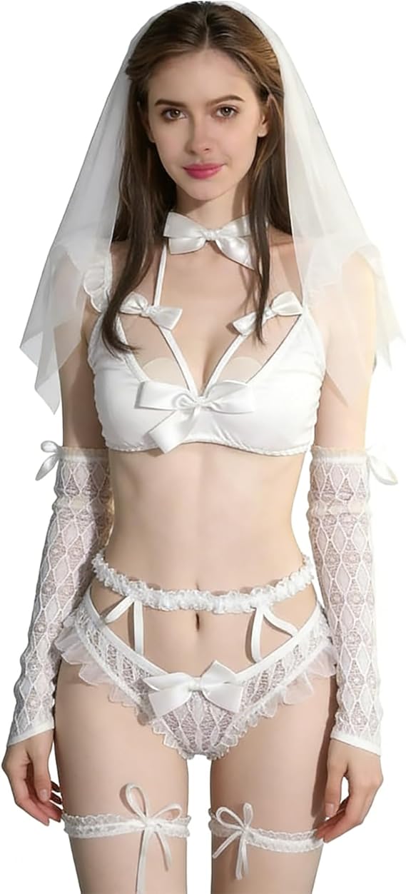 Lencería sexy de novia, vestido de novia de encaje, vestido sexy transparente de princesa, conjunto de cosplay, uniforme, conjunto de camisón transparente, lencería erótica