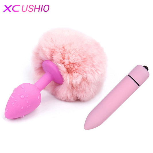 Silicone Anal Plug Vibrator Rabbit Tail Butt Plug Vagina Vibrators Anal Sex Toys for Woman Men Gay Adults Intimate Goods